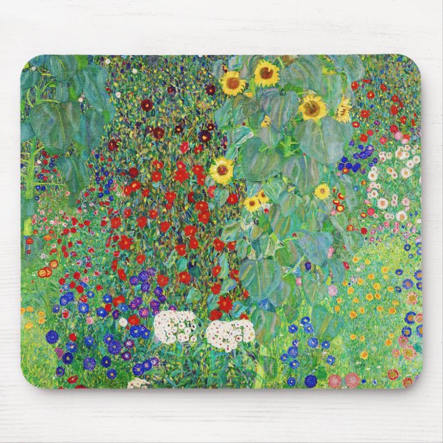 Gustav Klimt Farm Garden With Sunflowers Painting Mouse Pad (Front)