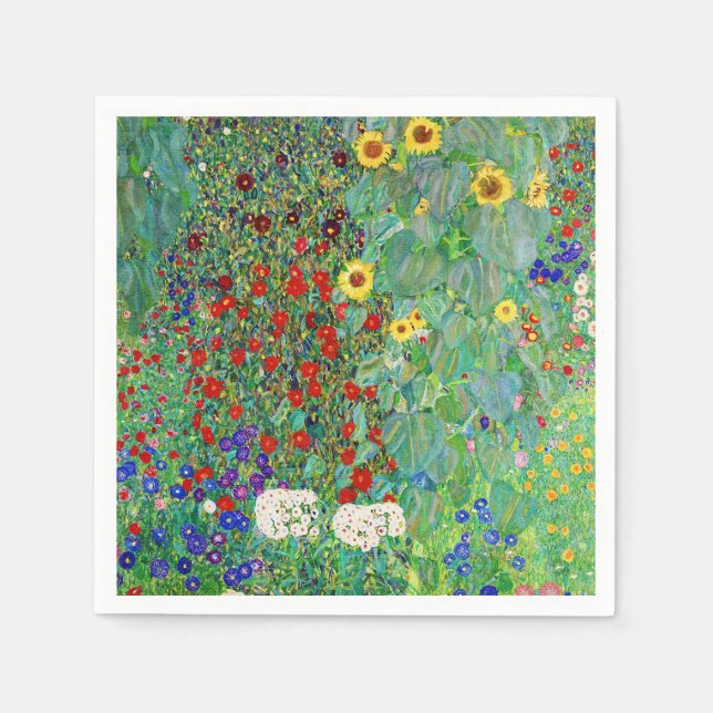 Gustav Klimt Farm Garden With Sunflowers Painting Napkins (Front)