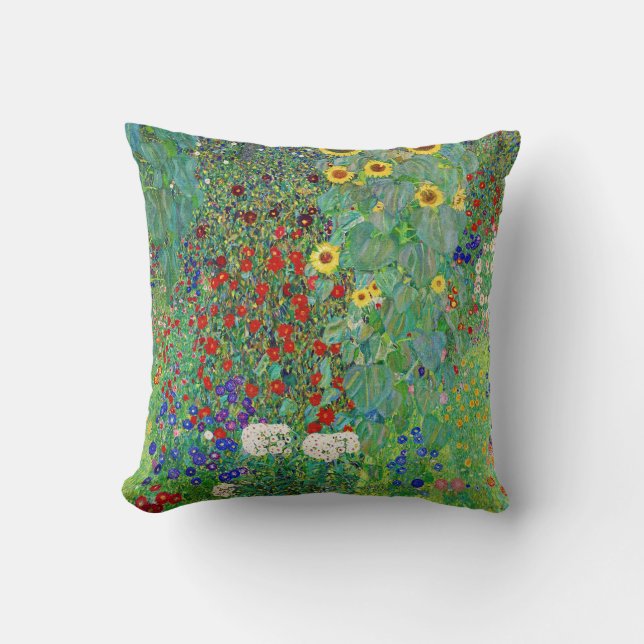 Gustav Klimt Farm Garden With Sunflowers Painting Throw Pillow (Front)
