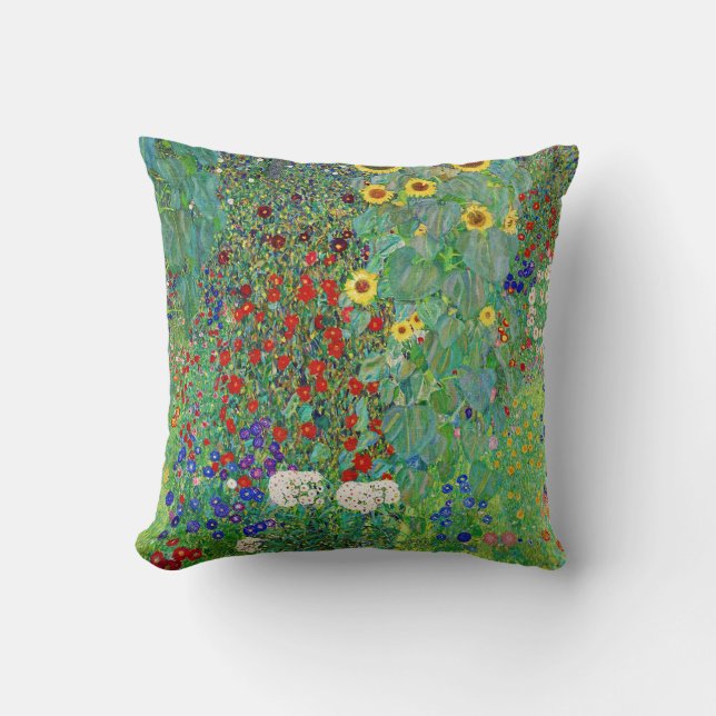 Gustav Klimt Farm Garden With Sunflowers Painting Throw Pillow (Front)