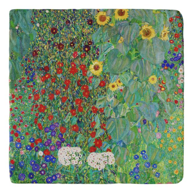 Gustav Klimt Farm Garden With Sunflowers Painting Trivet (Front)