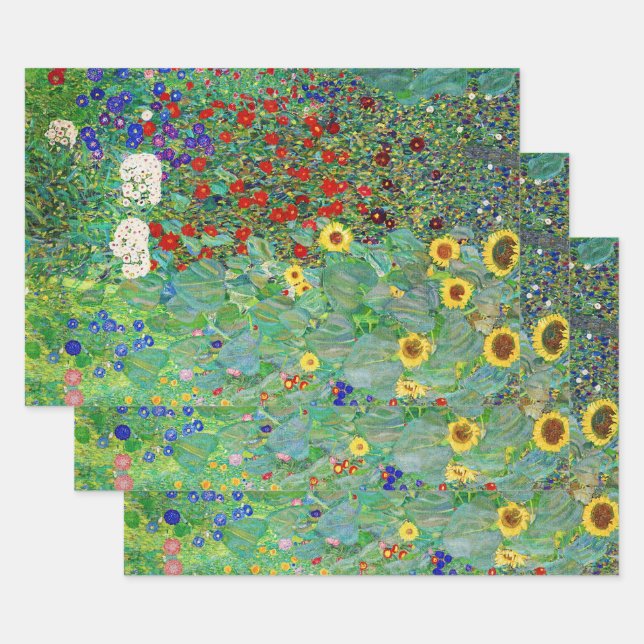 Gustav Klimt Farm Garden With Sunflowers Painting Wrapping Paper Sheets (Set)