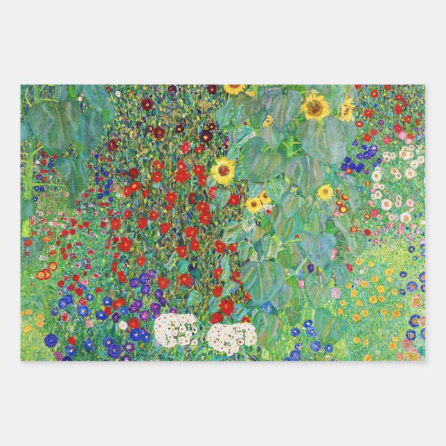 Gustav Klimt Farm Garden With Sunflowers Painting Wrapping Paper Sheets (Front)