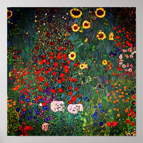 Gustav Klimt Farm Garden with Sunflowers Poster