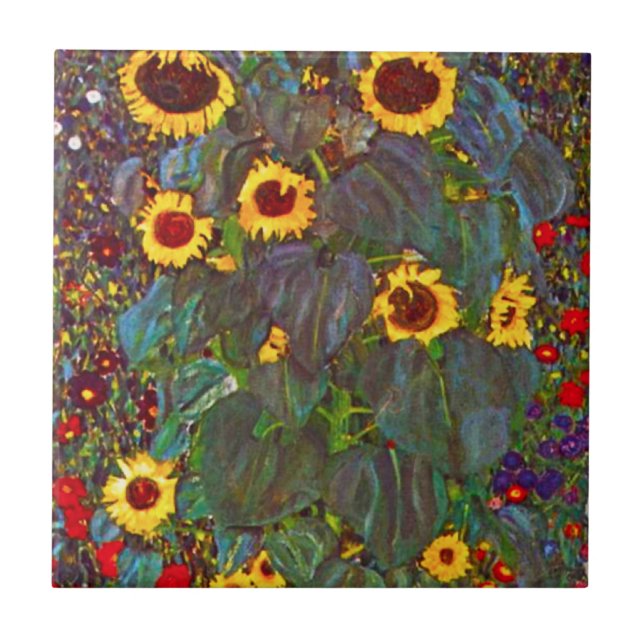 Gustav Klimt Farm Garden with Sunflowers Tile (Front)