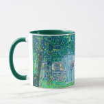 Gustav Klimt Farmhouse in Upper Austria Mug<br><div class="desc">Coffee Mug featuring Gustav Klimt’s oil painting Farmhouse in Upper Austria (1911),  also known as Farmhouse in Buchberg. A wooden farmhouse can be seen through green trees and a meadow of beautiful pink,  yellow,  blue,  and orange flowers. A wonderful gift for fans of Art Nouveau and Austrian art.</div>