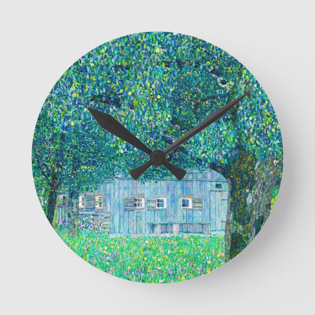 Gustav Klimt Farmhouse in Upper Austria Round Clock (Front)