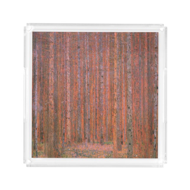 Gustav Klimt Fir Forest Tannenwald Red Trees Acrylic Tray (Front)