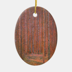 Gustav Klimt Fir Forest Tannenwald Red Trees Ceramic Ornament