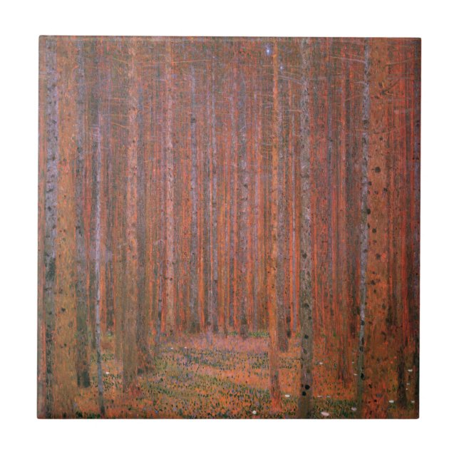 Gustav Klimt Fir Forest Tannenwald Red Trees Ceramic Tile (Front)