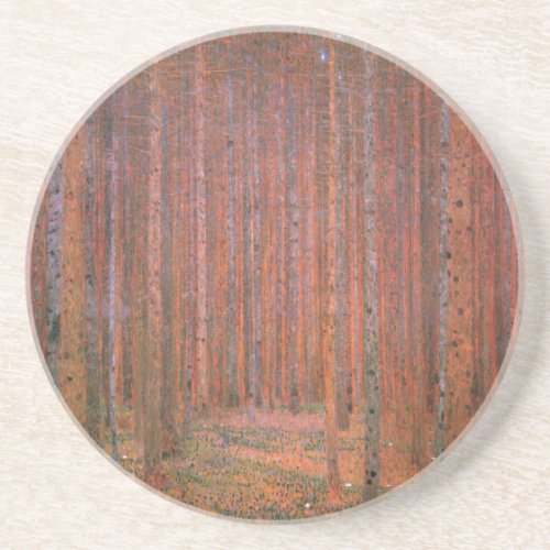 Gustav Klimt Fir Forest Tannenwald Red Trees Drink Coaster