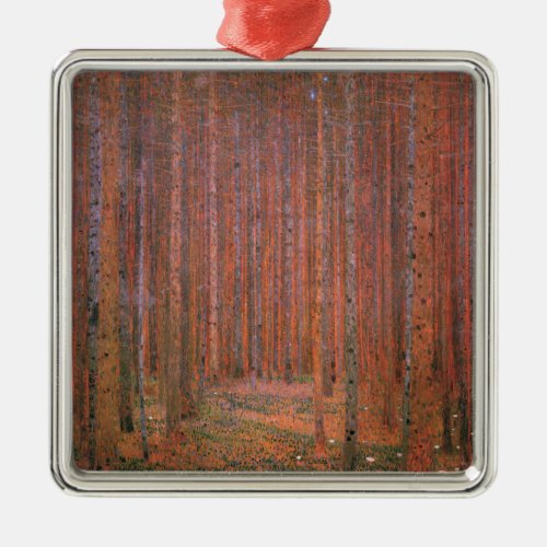 Gustav Klimt Fir Forest Tannenwald Red Trees Metal Ornament