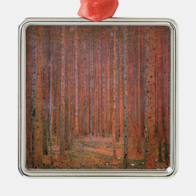 Gustav Klimt Fir Forest Tannenwald Red Trees Metal Ornament (Front)