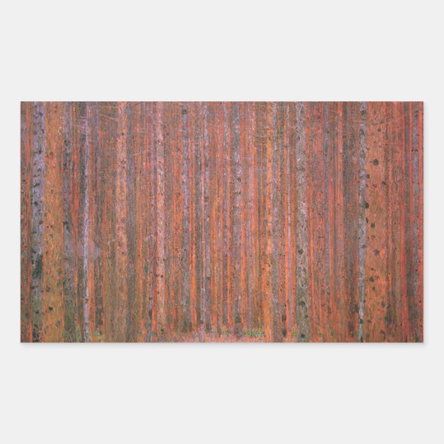 Gustav Klimt Fir Forest Tannenwald Red Trees Rectangular Sticker (Front)