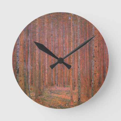Gustav Klimt Fir Forest Tannenwald Red Trees Round Clock