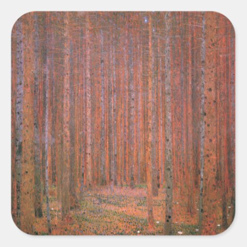 Gustav Klimt Fir Forest Tannenwald Red Trees Square Sticker