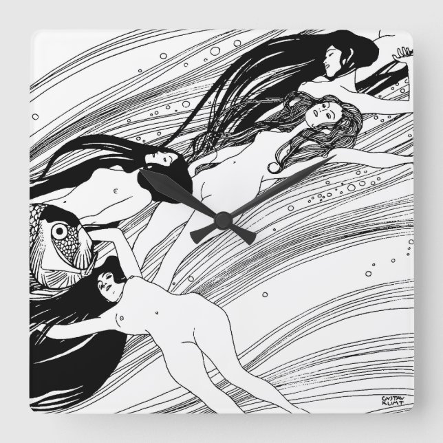 Gustav Klimt - Fish Blood Surreal Japanese Art Square Wall Clock (Front)