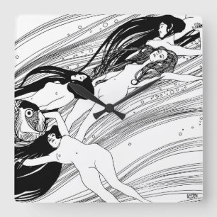 Gustav Klimt - Fish Blood Surreal Japanese Art Square Wall Clock