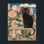 Gustav Klimt Floral Black Cat Altered Vintage Art Postcard<br><div class="desc">Gustav Klimt's "Black Cat in a Flower Garden" is a vibrant and whimsical painting that captures the essence of Art Nouveau. The painting features a sleek black cat with bright beautiful eyes, lounging gracefully amidst a symphony of vivid flowers. The cat's fur is a rich, dark black, and the flowers...</div>