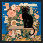 Gustav Klimt Floral Black Cat Altered Vintage Art Poster<br><div class="desc">Gustav Klimt's "Black Cat in a Flower Garden" is a vibrant and whimsical painting that captures the essence of Art Nouveau. The painting features a sleek black cat with bright beautiful eyes, lounging gracefully amidst a symphony of vivid flowers. The cat's fur is a rich, dark black, and the flowers...</div>
