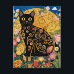 Gustav Klimt Floral Black Cat, Modern Eclectic Art Postcard<br><div class="desc">Gustav Klimt's "Black Cat in a Flower Garden" is a vibrant and whimsical painting that captures the essence of Art Nouveau. The painting features a sleek black cat with bright beautiful eyes, lounging gracefully amidst a symphony of vivid flowers. The cat's fur is a rich, dark black, and the flowers...</div>