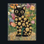 Gustav Klimt Floral Black Cat Modern Eclectic Art Postcard<br><div class="desc">Gustav Klimt's "Black Cat in a Flower Garden" is a vibrant and whimsical painting that captures the essence of Art Nouveau. The painting features a sleek black cat with bright beautiful eyes, lounging gracefully amidst a symphony of vivid flowers. The cat's fur is a rich, dark black, and the flowers...</div>