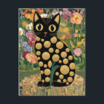 Gustav Klimt Floral Black Cat Modern Eclectic Art Postcard<br><div class="desc">Gustav Klimt's "Black Cat in a Flower Garden" is a vibrant and whimsical painting that captures the essence of Art Nouveau. The painting features a sleek black cat with bright beautiful eyes, lounging gracefully amidst a symphony of vivid flowers. The cat's fur is a rich, dark black, and the flowers...</div>