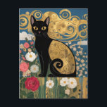 Gustav Klimt Floral Black Cat, Modern Eclectic Art Postcard<br><div class="desc">Gustav Klimt's "Black Cat in a Flower Garden" is a vibrant and whimsical painting that captures the essence of Art Nouveau. The painting features a sleek black cat with bright beautiful eyes, lounging gracefully amidst a symphony of vivid flowers. The cat's fur is a rich, dark black, and the flowers...</div>