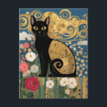 Gustav Klimt Floral Black Cat, Modern Eclectic Art Postcard<br><div class="desc">Gustav Klimt's "Black Cat in a Flower Garden" is a vibrant and whimsical painting that captures the essence of Art Nouveau. The painting features a sleek black cat with bright beautiful eyes, lounging gracefully amidst a symphony of vivid flowers. The cat's fur is a rich, dark black, and the flowers...</div>
