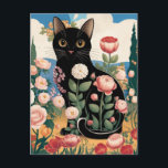 Gustav Klimt Floral Black Cat Modern Eclectic Art Postcard<br><div class="desc">Gustav Klimt's "Black Cat in a Flower Garden" is a vibrant and whimsical painting that captures the essence of Art Nouveau. The painting features a sleek black cat with bright beautiful eyes, lounging gracefully amidst a symphony of vivid flowers. The cat's fur is a rich, dark black, and the flowers...</div>