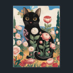 Gustav Klimt Floral Black Cat Modern Eclectic Art Postcard<br><div class="desc">Gustav Klimt's "Black Cat in a Flower Garden" is a vibrant and whimsical painting that captures the essence of Art Nouveau. The painting features a sleek black cat with bright beautiful eyes, lounging gracefully amidst a symphony of vivid flowers. The cat's fur is a rich, dark black, and the flowers...</div>