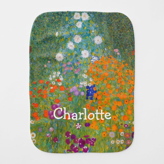 Gustav Klimt - Flower Garden Baby Burp Cloth (Front)