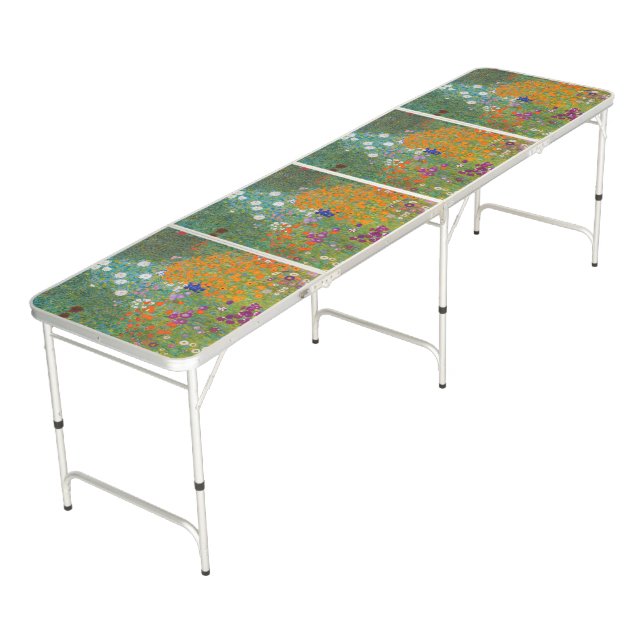 Gustav Klimt - Flower Garden Beer Pong Table (Angled)