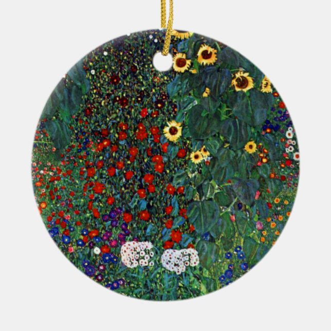 Gustav Klimt Flower Garden Ceramic Ornament (Front)