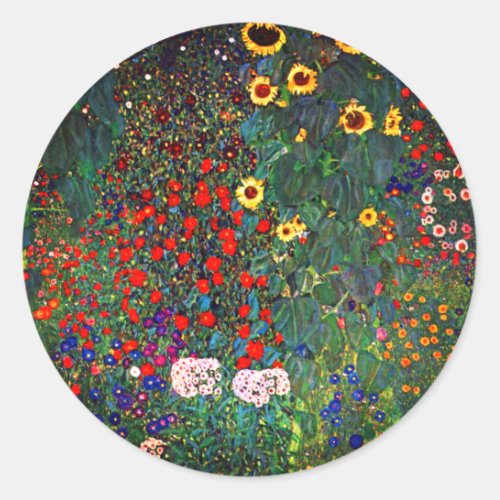 Gustav Klimt Flower Garden Classic Round Sticker