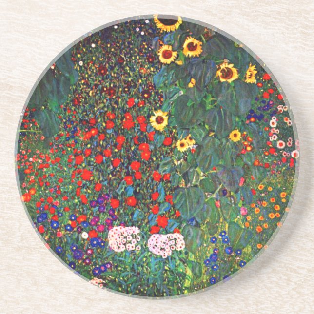 Gustav Klimt Flower Garden Coaster (Front)