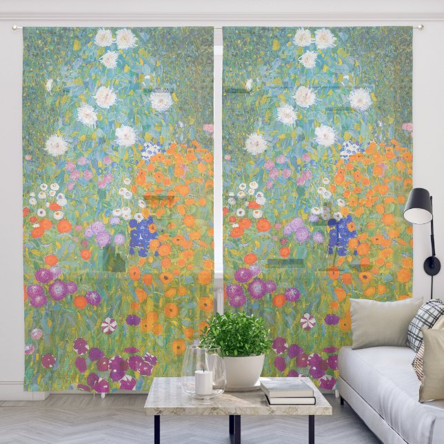 Gustav Klimt - Flower Garden Cornhole Set Sheer Curtains (Living Room)