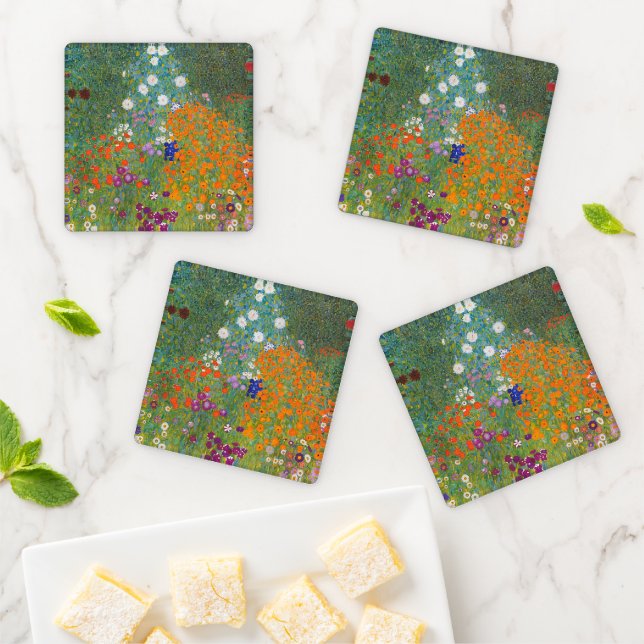 Gustav Klimt Flower Garden Cottage Nature Coaster Set (In Situ)