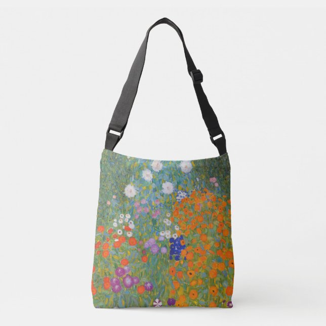 Gustav Klimt Flower Garden Cottage Nature Crossbody Bag (Front)