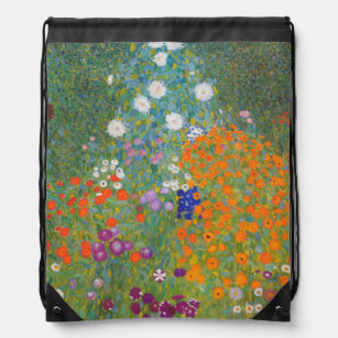 Gustav Klimt Flower Garden Cottage Nature Drawstring Bag