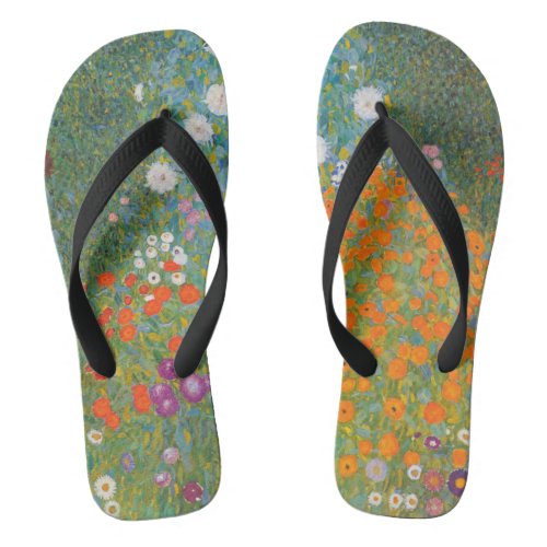 Gustav Klimt Flower Garden Cottage Nature Flip Flops