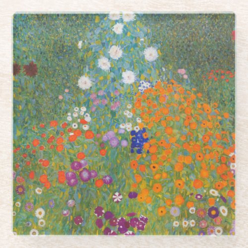 Gustav Klimt Flower Garden Cottage Nature Glass Coaster