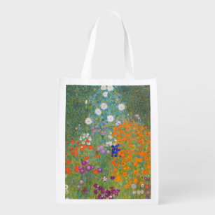 Gustav Klimt Flower Garden Cottage Nature Grocery Bag