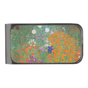 Gustav Klimt Flower Garden Cottage Nature Gunmetal Finish Money Clip