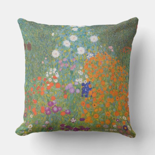 Gustav Klimt Flower Garden Cottage Nature Outdoor Pillow