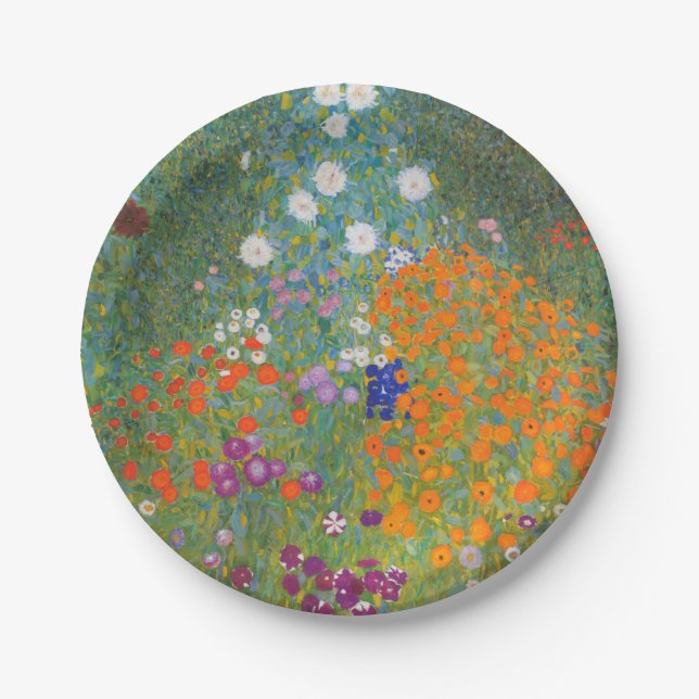 Gustav Klimt Flower Garden Cottage Nature Paper Plates (Front)