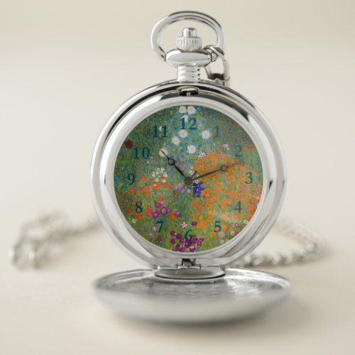 Gustav Klimt Flower Garden Cottage Nature Pocket Watch