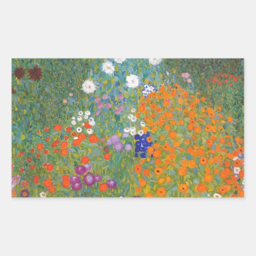 Gustav Klimt Flower Garden Cottage Nature Rectangular Sticker
