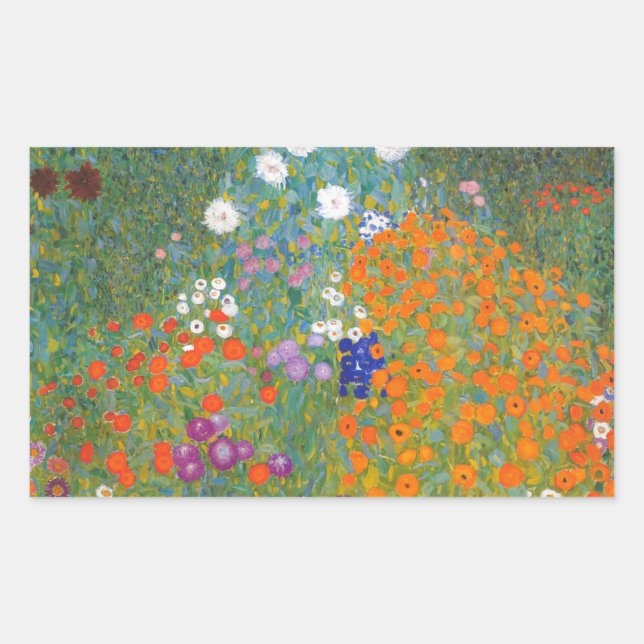 Gustav Klimt Flower Garden Cottage Nature Rectangular Sticker (Front)