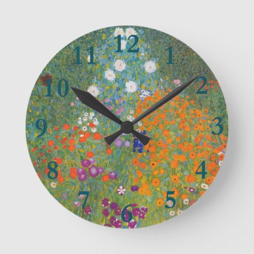 Gustav Klimt Flower Garden Cottage Nature Round Clock